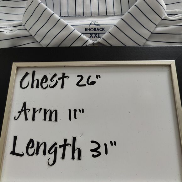 Rhoback Polo Shirt 2XL Short Sleeve Striped Golf Shirt Blue White - Picture 7 of 7
